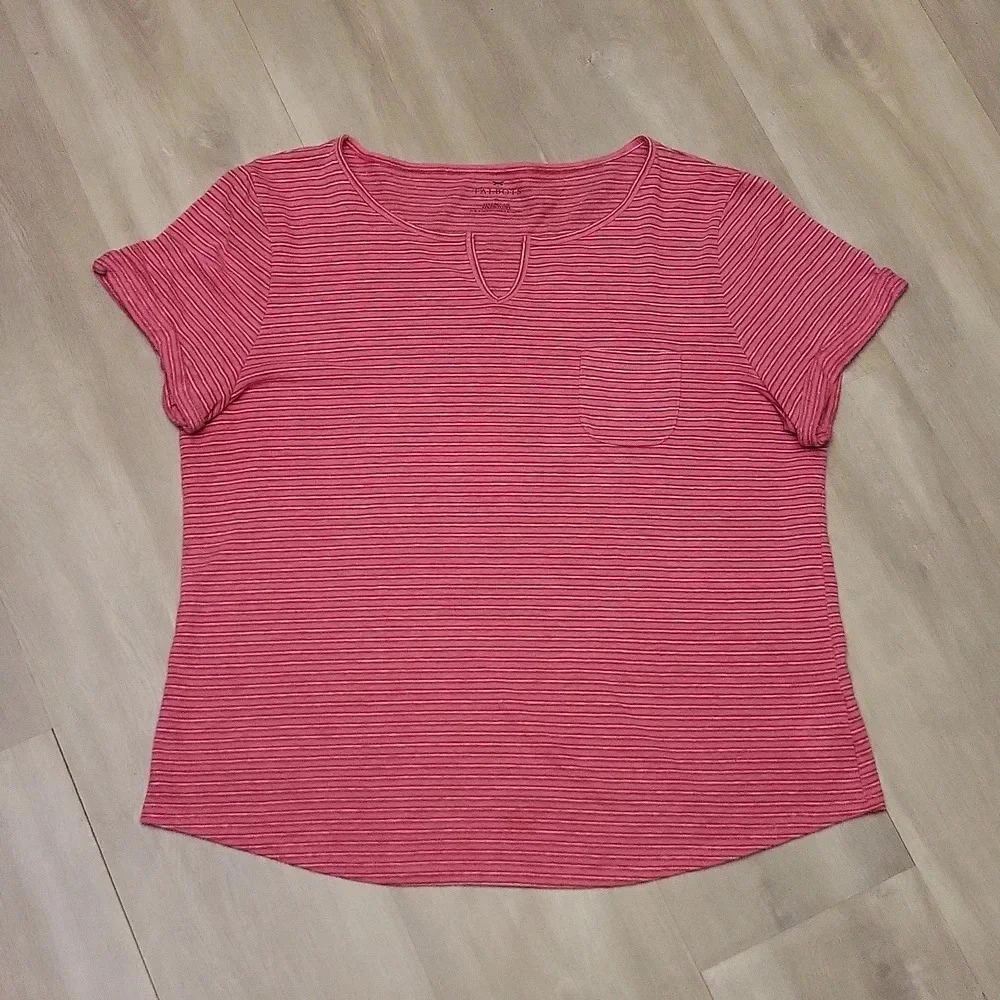 Talbots Pink Striped Short Sleeve Womens Linen Tee Size XL